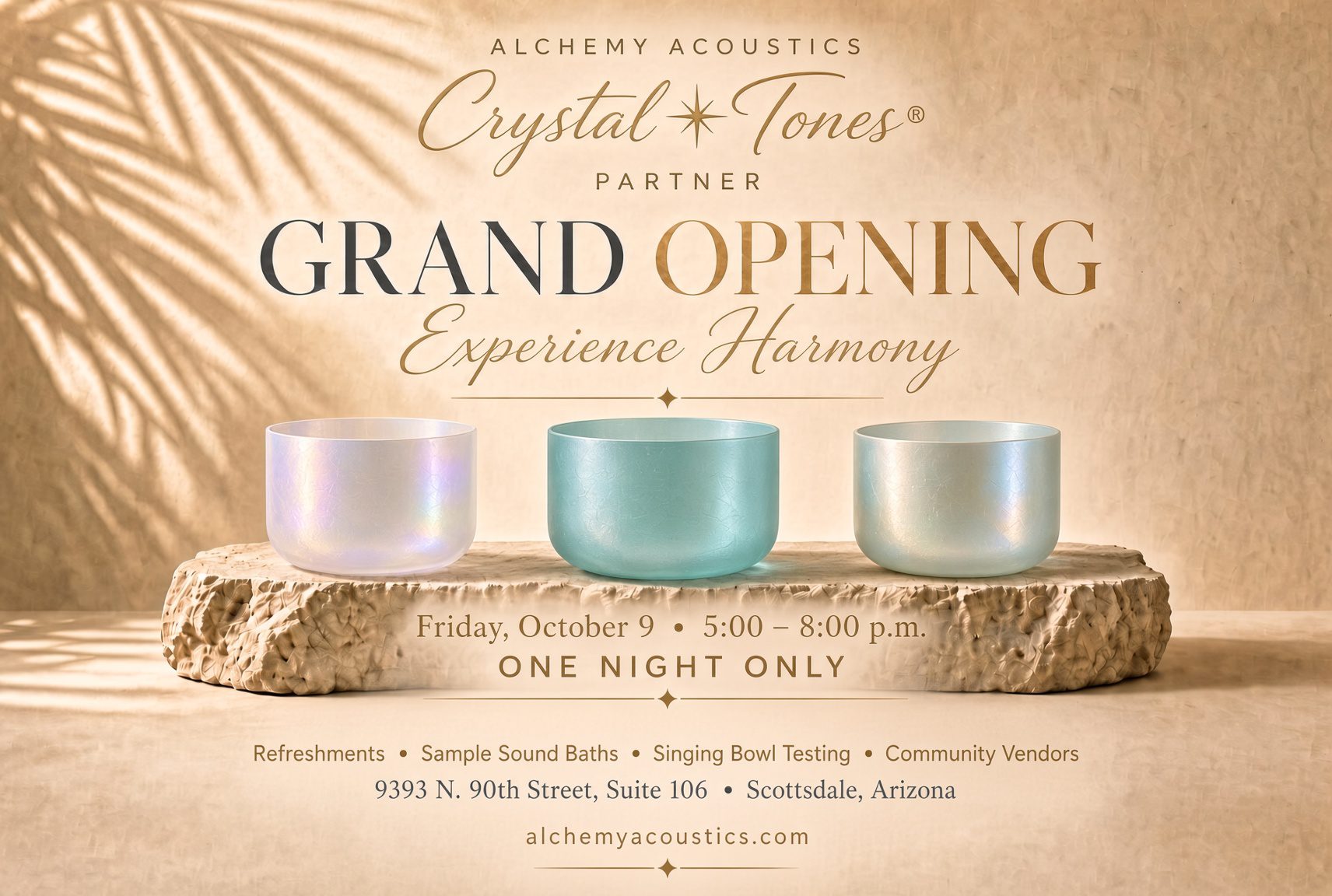 ALCHEMY ACOUSTICS Crystal Tones® PARTNER  GRAND OPENING  Experience Harmony